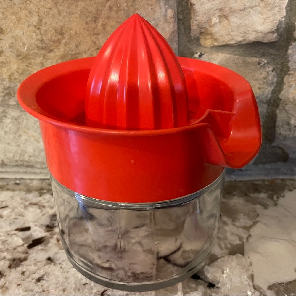 Vintage Gemco Juicer Heavy Duty Reamer & Strainer Glass Container Orange Top USA